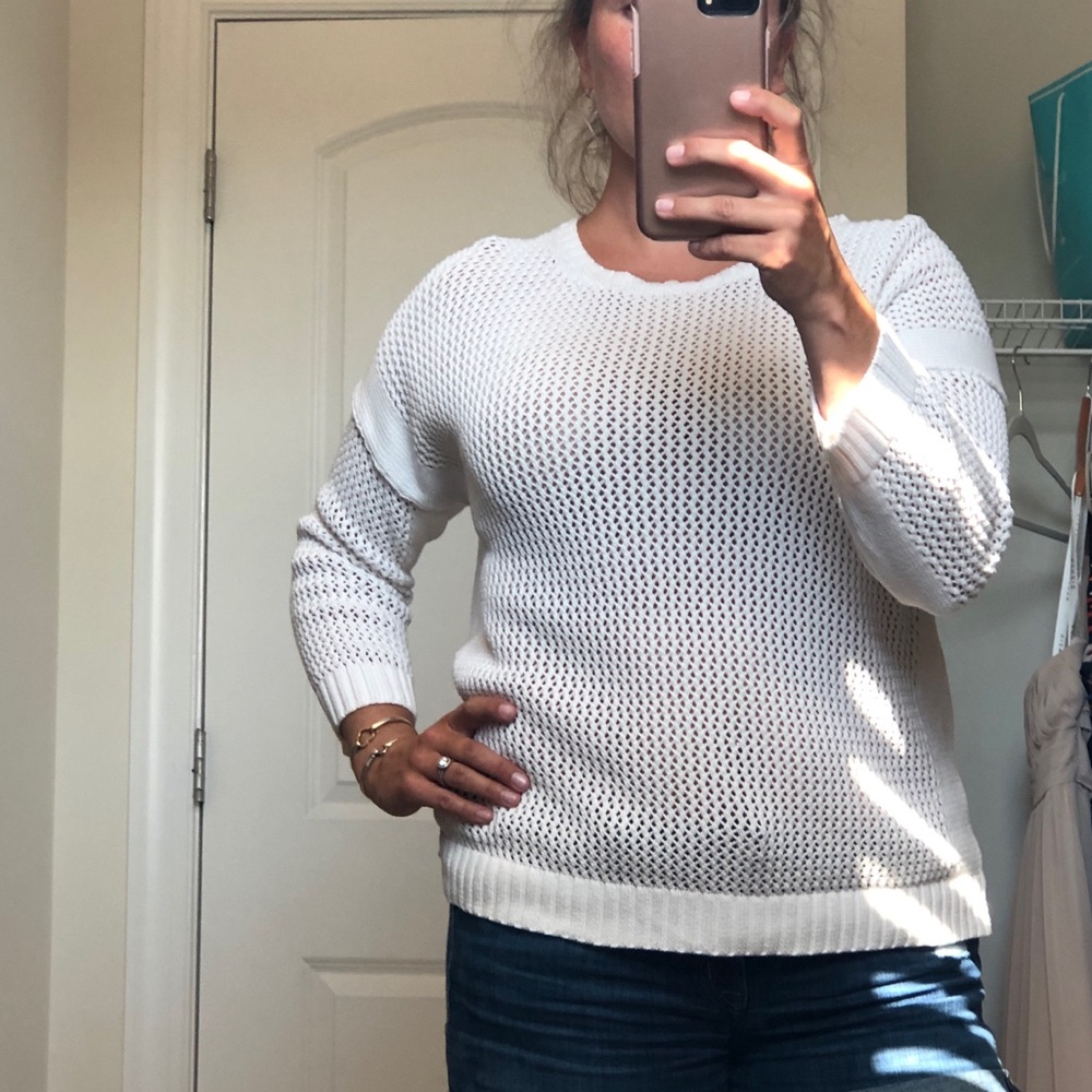 J. Crew White Crochet Sweater in Large